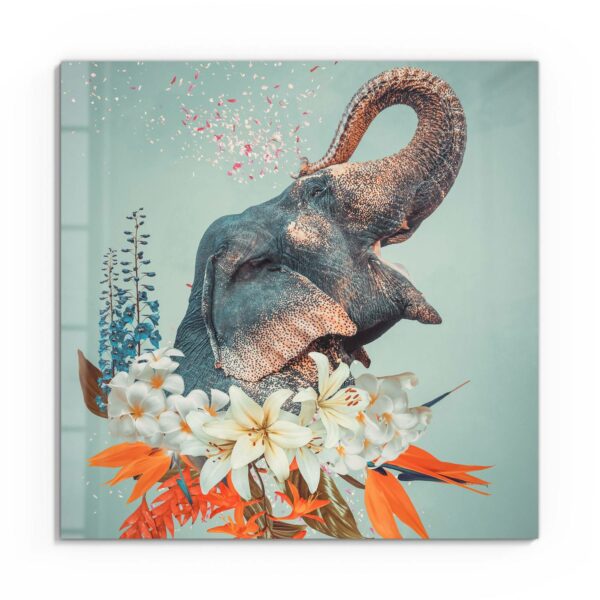 Wandbild - Blüten umrahmen Elefant – Bild 2