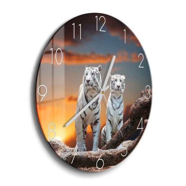 Wanduhr - Weiße Tiger im Abendlicht – Bild 2