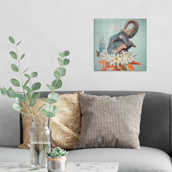 Wandbild - Blüten umrahmen Elefant – Bild 3