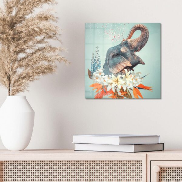 Wandbild - Blüten umrahmen Elefant – Bild 4